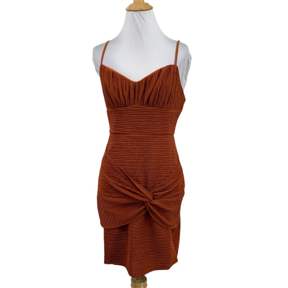 Mika & Gala Dress Womens 12 Orange Tresa Twist Front Gathered Bust Lined Mini